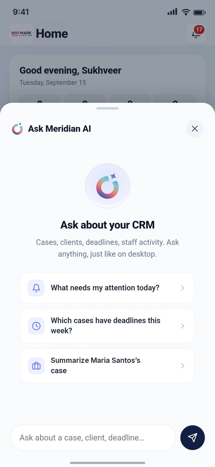 Ask Meridian AI inside Aurora with suggested questions