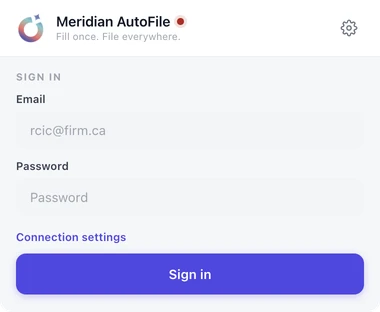 Meridian AutoFile sign in screen