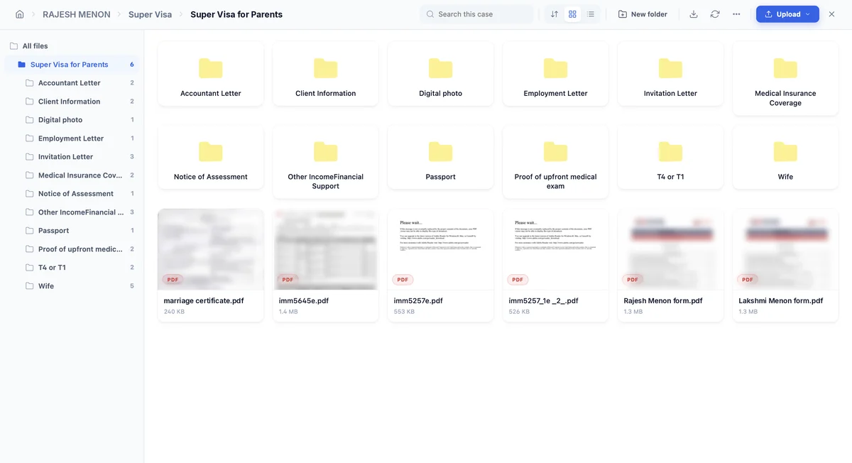 Polaris document drive with folders for a Super Visa application